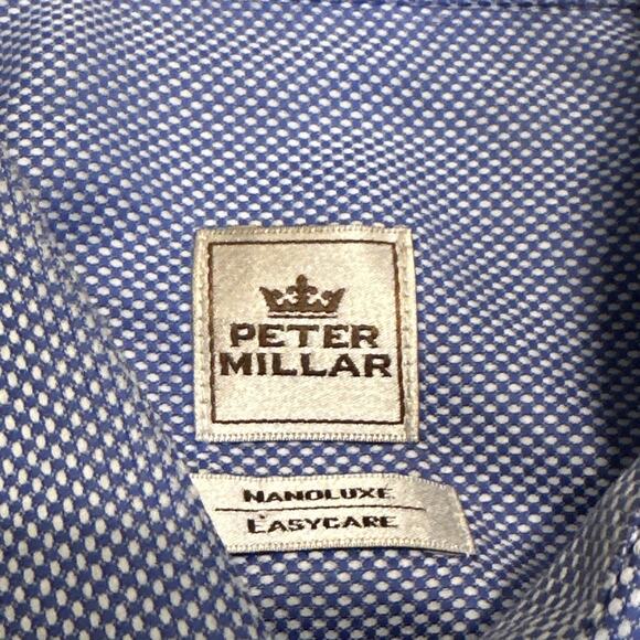 Peter Millar Shirt Mens L Blue Nanoluxe Easy Care Button Down Casual Cotton READ - Picture 6 of 12